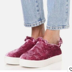Opening Ceremony Rose Pink Velvet Slip on ruffle detail platform wedge Sneaker